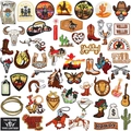 52Pcs brown western cowboy embroidered patches set featuring horses hats and boots - Set of 52 Pieces