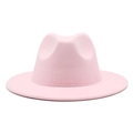 Classic pink felt fedora hat with wide brim and teardrop crown for men and women - M (56-58cm) / Pink