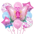 Set di palloncini per compleanno con farfalla rosa e decorazioni a forma di stella e lamina - Set Farfalla Rosa e Verde