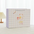 Cartoon purple checkered paper gift bag with cute bear illustration and blue handles - Blue White Bear