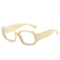 Retro beige octagonal frame sunglasses with thick temples and geometric cut - Beige Frame
