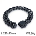 Retro black stainless steel Cuban bracelet with rose engravings and box clasp - Length 220mm / Black (KB151743-JX)