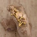 Macro shot of gold star earrings with hammered texture on natural stone base - EH371-Pentagram Gold