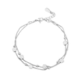 Double-layer silver chain bracelet with five-petal flower charms and round beads detail - Double Layer Five-leaf Clover Bracelet