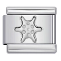 Italian charm bracelet link in silver finish featuring an embossed hexagonal star design - Steel Snowflake-Y386