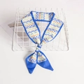 Blue geometric pixel print silk twilly scarf with royal blue edges for hair or bags - Pixel Geometric
