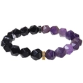 10mm faceted black and purple agate stone bracelet with micro zircon inlaid metal rings - Amethyst & Obsidian Bracelet