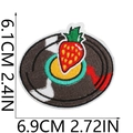 Detail showing an oval strawberry vinyl record embroidered patch with size dimensions - Strawberry Pattern Vinyl Record (3号)