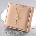 Golden key necklace with clover and green zircon, 45cm titanium steel chain variant - Green Clover Key Style (A1397)