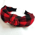 Red and black plaid knotted headband for women with a classic festive checkered pattern - Classic Red Black Gingham