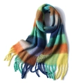 Soft rainbow plaid scarf with tassel fringe for autumn and winter warmth - Rainbow Gradient (WJ137-3)