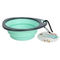 Portable mint green silicone folding pet bowl with metal carabiner for outdoors - Green Triangle