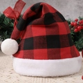 Gorro de Navidad clásico a cuadros rojos y negros con ribete de piel sintética blanca - Gorro de Navidad a Cuadros Rojos y Negros