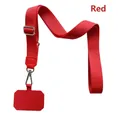 Adjustable red nylon crossbody phone lanyard with silver metal hook and matching connector - Red Flat Rope + Red Patch