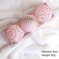 Set of 3 matte pink 8cm Christmas balls with gold glitter patterns on white fur - 8cm Diameter/Pack of 3 / Matte Pink Painted
