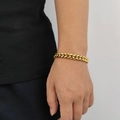 Men's hip hop gold Cuban link bracelet with high-polish stainless steel spring clasp - Width 10mm / 9 Inch (Length 22.86cm) / Gold