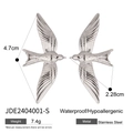 Polished silver stainless steel bird earrings, waterproof and hypoallergenic 4.7cm studs - Silver (JDE2404001-S)
