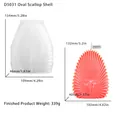 Detailed view of 3D shell silicone mold with dimensions and finished handmade candle - Oval Scallop Candle Mold