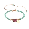 Bohemian 4mm faceted mint green stone bead bracelet with golden crescent moon charm - Amazonite