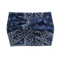 Navy blue paisley wide headband with cross-twist design for yoga and running - Blue Paisley
