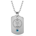Silver stainless steel Capricorn zodiac dog tag necklace with blue square gemstone - Steel Capricorn Male