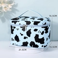 Large capacity makeup bag in light blue cow pattern with dual zippers and top handle - Blue Large Square