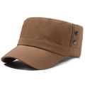 Classic khaki canvas cadet cap with side metal rivets and durable multi-row stitching - Adjustable / Coffee
