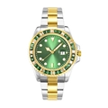 Men's luxury silver gold steel watch with green diamond bezel and sunray dial - Two-tone Gold Green Dial