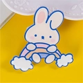 Cute bunny on rainbow acrylic badge with soft blue and pink colors for backpacks - Rainbow Rabbit