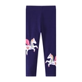 Leggings bambina blu scuro con ricamo unicorno colorato e vita alta elasticizzata - 7T (120-130cm) / Blu Scuro (1360)