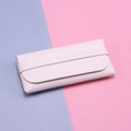 Soft faux leather eyewear pouch in beige with wrap tie closure and envelope design - White Thin Case without Buckle