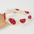 Bohemian crochet headband in creamy white featuring red and white floral heart patterns - Red Strawberry