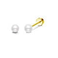 Elegant white pearl stud earrings with golden stainless steel post and flat backings - Pearl / Gold Pearl Pair