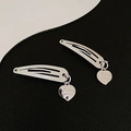 Silver metal BB hair clips with heart pendants and engraved friendship letters - 12 Heart Friends Forever (Pair)