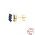 S925 sterling silver gold-plated stud earrings featuring three blue rectangular zircons - 925 Silver / Gold - Blue Zirconia