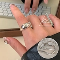 Silver plated twin ring set featuring inspirational engraving and double wave line pattern - Inspirational Quote/Double Layer Wave