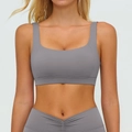 Mittelgrauer U-Ausschnitt Sport-BH und Yoga-Set mit hoher Taille für Fitness - S / Dunkelgrau