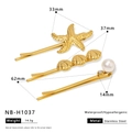 Set de 3 pinzas para el cabello en acero inoxidable de 18K con estrella de mar, concha y perla - Juego de 3 Piezas (Perla/Estrella de Mar) (NB-H1037)
