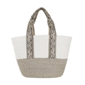 Bohemian handwoven cotton rope beach tote in beige and khaki with patterned handles - Large / Paisley Mickey Motif