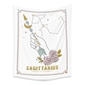 Detail of Sagittarius tapestry with hand-drawn bow, pink roses and star constellation - Sagittarius