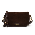 Sac bandoulière vintage en daim marron avec large sangle et garnitures dorées chic - Marron