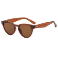 Modische bernsteinfarbene Cateye-Sonnenbrille mit transparentem Rahmen und Rundgläsern - Dunkelbrauner Rahmen Braune Gläser