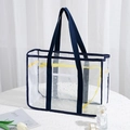 Transparente Strandtasche aus PVC mit dunkelblauen Trägern und gelbem Reißverschluss - Marineblau