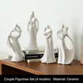 Set of 4 white ceramic minimalist couple statues for modern home shelf decoration - Ceramic Couple Figure Set