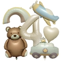 Morandi colors birthday balloon set with brown bear, rainbow, and cream digital number 4 - Vintage Cream Set 4