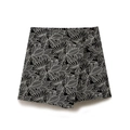 Gonna-pantalone donna a vita alta con ricamo di foglie bianco e nero e design a portafoglio - XS / Nero Con Ricamo a Foglie Bianche