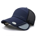 Navy blue retractable sport sun hat with mesh breathable panels and side wings - Navy Blue