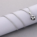 3D silver soccer ball pendant necklace with box chain on a cylinder display stand - Box Chain Soccer / Silver