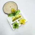 Three-piece plumeria flower hair claw set in vibrant yellow and green gradient shades - Transparent Yellow And Green Set (including Card)