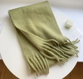 Avocado green mohair scarf for women with thick brushed texture and tassel details - Army Green